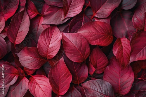Bold crimson leaves adding dramatic flair to modern decor, creating a striking contrast and depth, perfect for contemporary spaces, enhancing luxurious, vibrant hues.