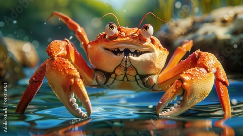 A crab sitting in shallow water