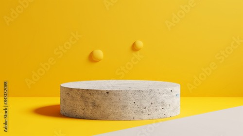 Pódio de pedra mínimo no centro com fundo amarelo