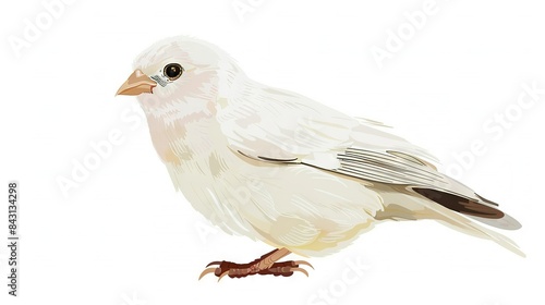  A white bird perches on one leg, its brown beak pointing towards the opposite leg
