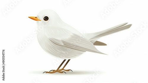  A white bird perched on a single leg, its orange beak pointed away from the lens
