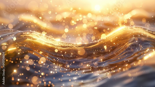 Golden glimmer on bronzed waves against an abstract shining background