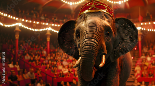 Elefante en un circo iluminado durante la noche