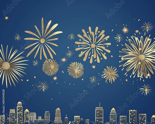 Elegant Independence Day banner featuring golden fireworks and a simplified Boston skyline on a deep blue background.