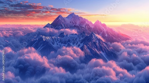 Mountain Sunrise Peaks Towering over Clouds