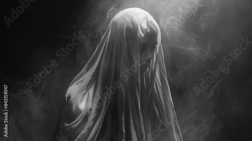 Ominous Death Bride Concept: A Chilling Black and White Illustration Evoking Horror, Fear, and Doom