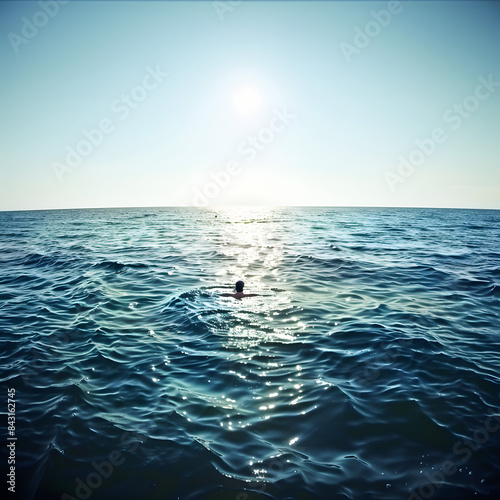 Persona nadando en la inmensidad del mar