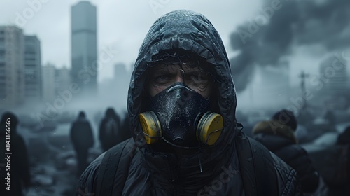 Man in Gas Mask in Post-Apocalyptic City