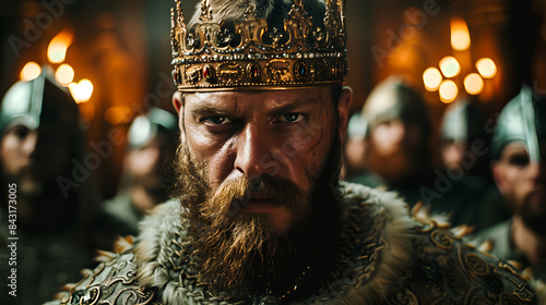 Roi médiéval avec couronne et barbe 