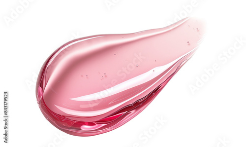 Glossy pink lip gloss swatch with a smooth, shiny gel texture, highlighting the beauty of the cosmetic product.