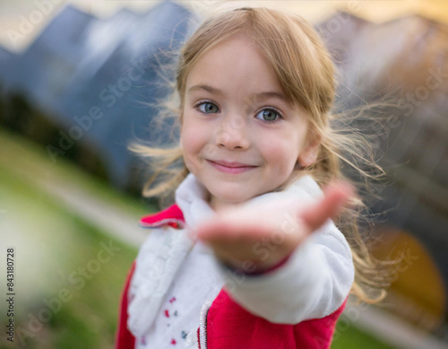 Uśmiechnięta dziewczynka podająca rękę