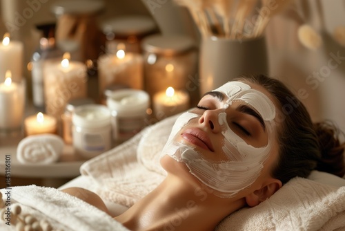 Young woman take skin therapy on her face in a spa. Wellnes and healthcare