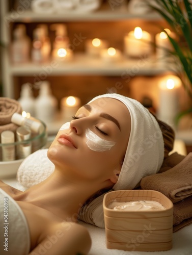 Young woman take skin therapy on her face in a spa. Wellnes and healthcare