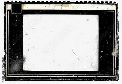 A vintage camera slide frame, featuring dust and scratches, isolated on a transparent background.