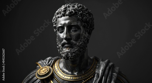 ancient roman emperor statue in black and gold