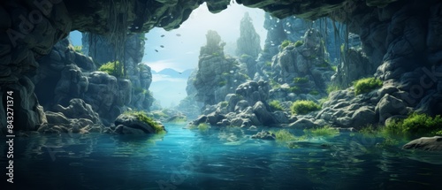 Hidden cave with intricate rock formations and a pool of crystal-clear water