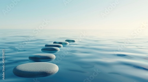 Stepping stones lead the way forward on a calm sea.