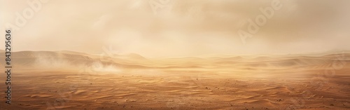 Foggy Martian desert, sand dunes, reddish soil, blurred horizon, atmospheric dust, otherworldly feel