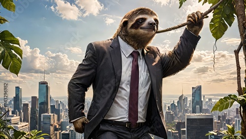 Sloth in Suit on City Skyline