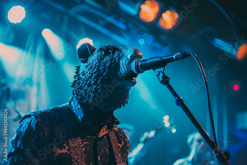 Man in a groundhog mask at the concert on the occasion