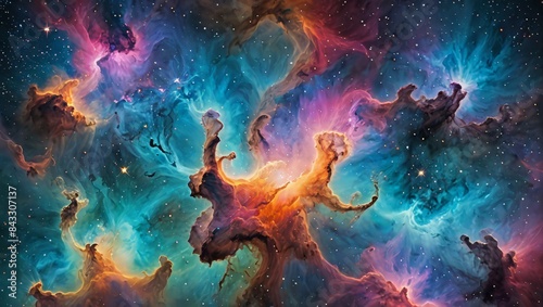 Cosmic Nebula with Vibrant Colors and Shimmering Stars