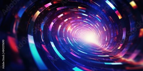 Vibrant abstract light tunnel with swirling colorful pattern creating an energetic, futuristic, and dynamic visual experience.