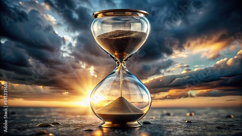 hourglass on the sand, concept of time running out urgency and action time wasting impact backgrounds