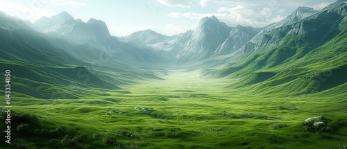 A vast, open field with mountains in the background