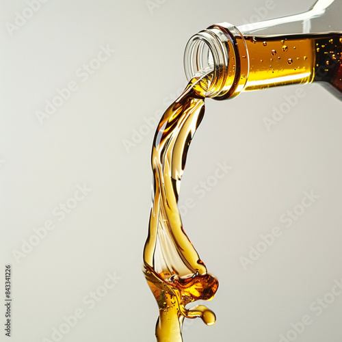 a full view of a bottle of corn syrup being poured out against a blank background