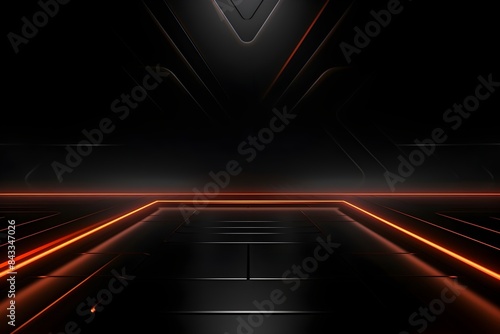 Futuristic orange illuminated empty stage on black background for product showcase display