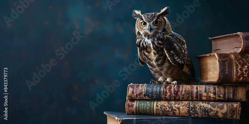 A wise owl perched atop a stack of books, representing knowledge, wisdom, and the quest for education.