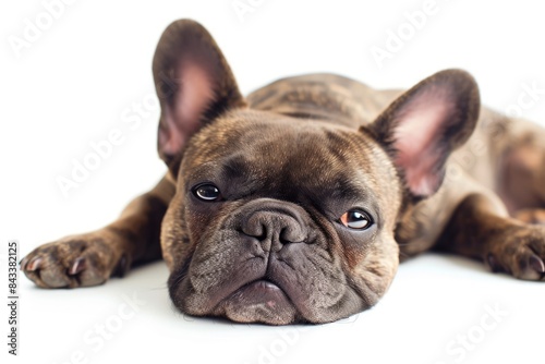 French Bulldog with Squishy Face and a Contented Grin: A French Bulldog with a squishy face and a contented grin, radiating warmth and happiness. photo on white isolated background