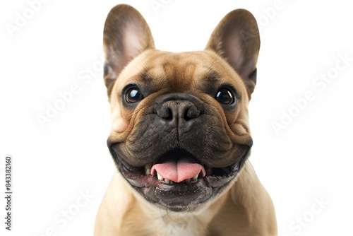 French Bulldog with Squishy Face and a Contented Grin: A French Bulldog with a squishy face and a contented grin, radiating warmth and happiness. photo on white isolated background