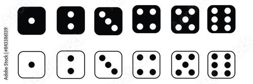 Game dice set isolated on transparent background. Set of dice in flat and linear design from one to six. Traditional game die with marked with different numbers of dots . vector illustration.