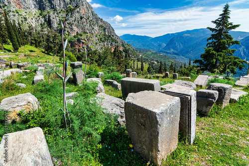 Ancient columns of Delphi, an archaeological site in Greece