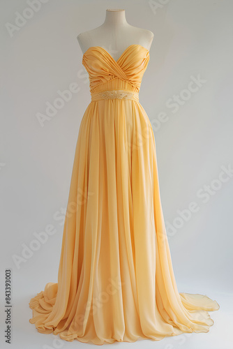 Butter yellow maxi dress - Elegant yellow prom dress with ruched bodice and full skirt, made of soft chiffon fabric. Aline silhouette for the upper body, flamination at bottom edge.