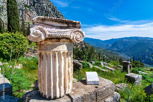 Ancient Greek column at the Delphi archaeological site