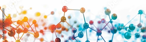 Abstract molecular network with colorful geometric shapes and connected nodes, representing scientific data or technology concept.