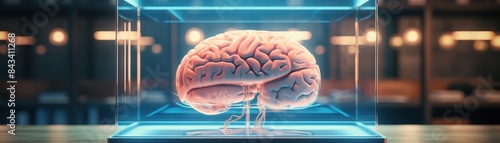 Realistic human brain cerebral hemisphere in medical classroom 