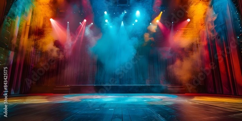 Vibrant Theater Stage with Bright Spotlight and Colorful Backdrop An Empty Canvas. Concept Theater Stage, Bright Spotlight, Colorful Backdrop, Empty Canvas
