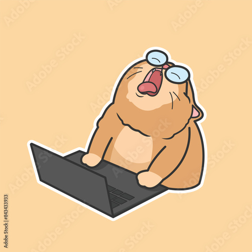 Hardworking Cat Meme Sticker Vector Cute Illustration