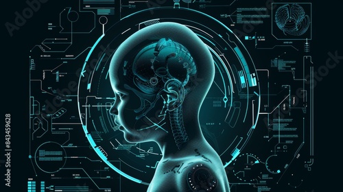 Cybernetic fetal growth theme front view depicting enhanced pregnancy futuristic tone monochromatic color scheme