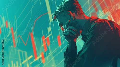 Stock market loss fear, Shocked business man terrified looking at stock market charts