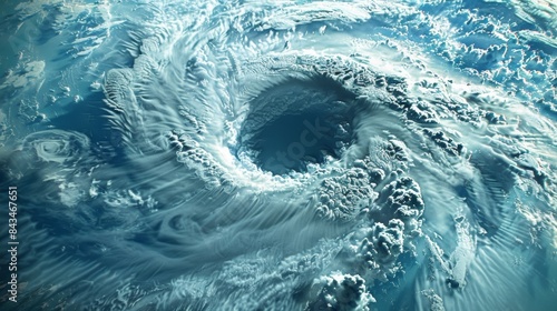 An aerial view of a hurricanes eye revealing the impressive scale and power of this natural phenomenon.