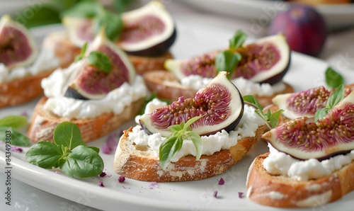 toasts with goat cheese foam and pink inside green peel figs, Generative AI