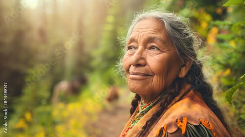 Serene Elderly Native American Woman Enjoying Nature's Beauty