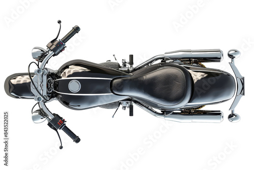 Top view of a classic black motorcycle showcasing its sleek design and leather seat, perfect for bike enthusiasts and design projects.