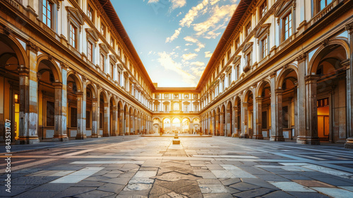 Sunset at the Uffizi Gallery in Florence with picturesque sky and architecture