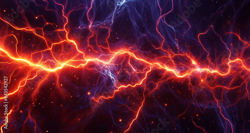 lightning action different sides, thunder colored mystical lighting generative ai 