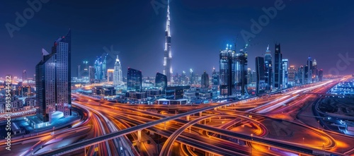 Night cityscape of Dubai, United Arab Emirates.